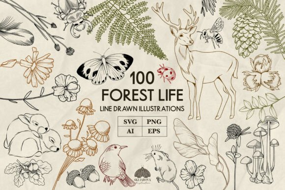 Download Forest Animals and Plants Line Art Svg - Plant Collection