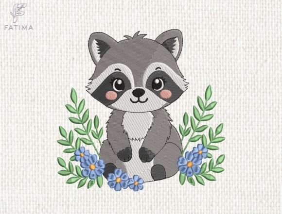 Download Baby Raccoon Floral Embroidery Design - Embroidery design Collection