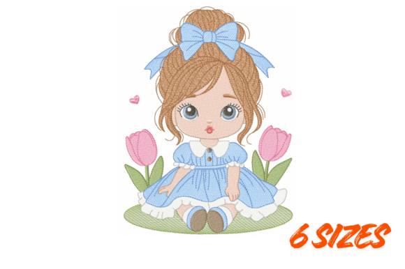 Download Cute Blue Dress Girl Embroidery Design - Embroidery design Collection